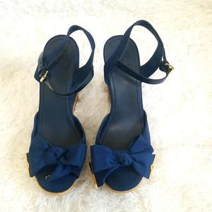 Tory Burch Blue Wedge w Bow Sz 10.5